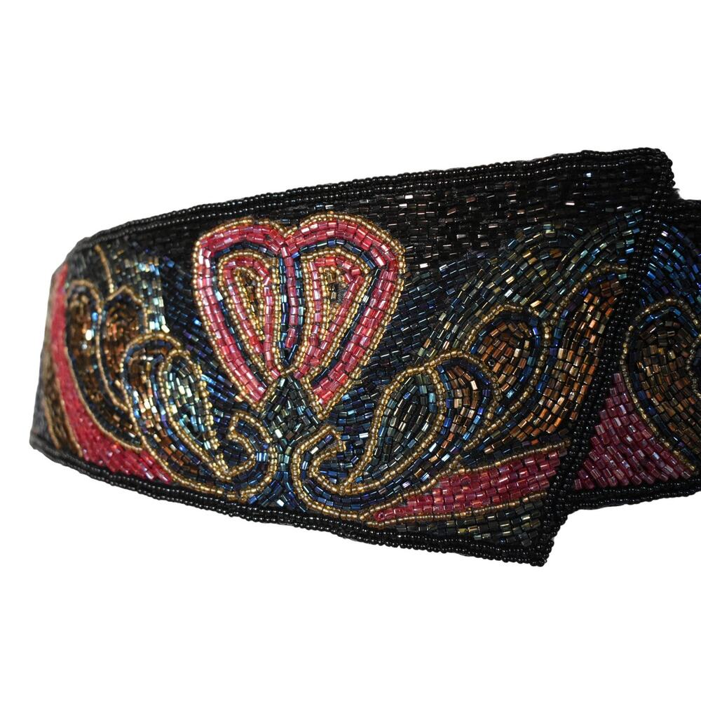 Vintage 80s Vanessa Imports Volup Rainbow Heart Glass Beaded Belt